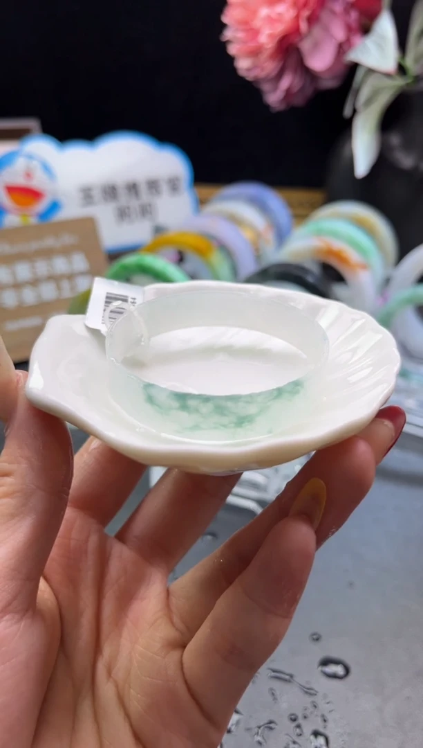 未镶嵌手镯定制翡翠52-53白底蓝花「定制不退不换」