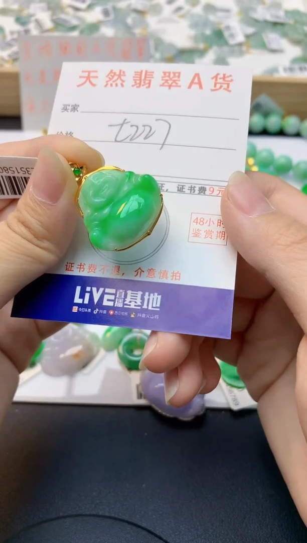 颈饰18K金镶嵌翡翠天然缅甸A货翡翠