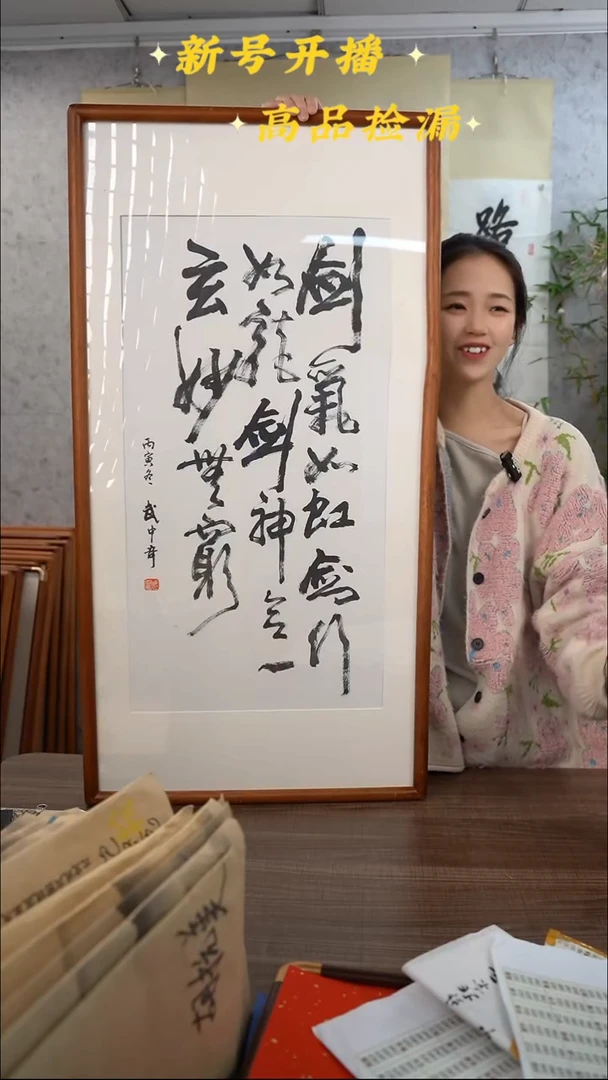 书法武老师 剑气如虹 2尺 手绘宣纸画框