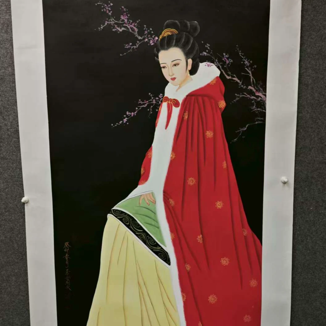 荣宝书画甄选-八尺幅国画-红衣仕女图-中国红--C