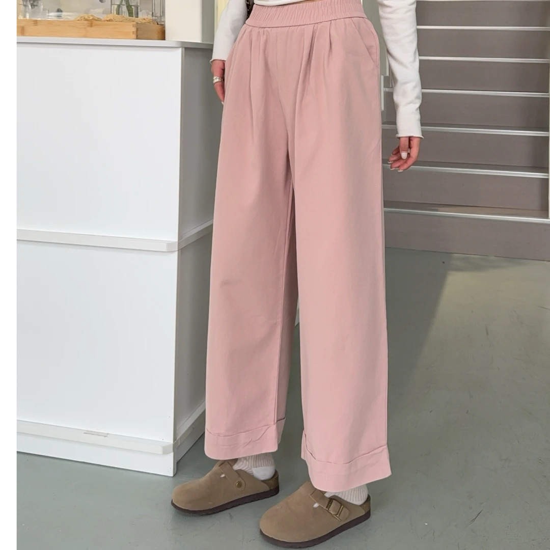 春季纯棉韩系水洗休闲阔腿裤