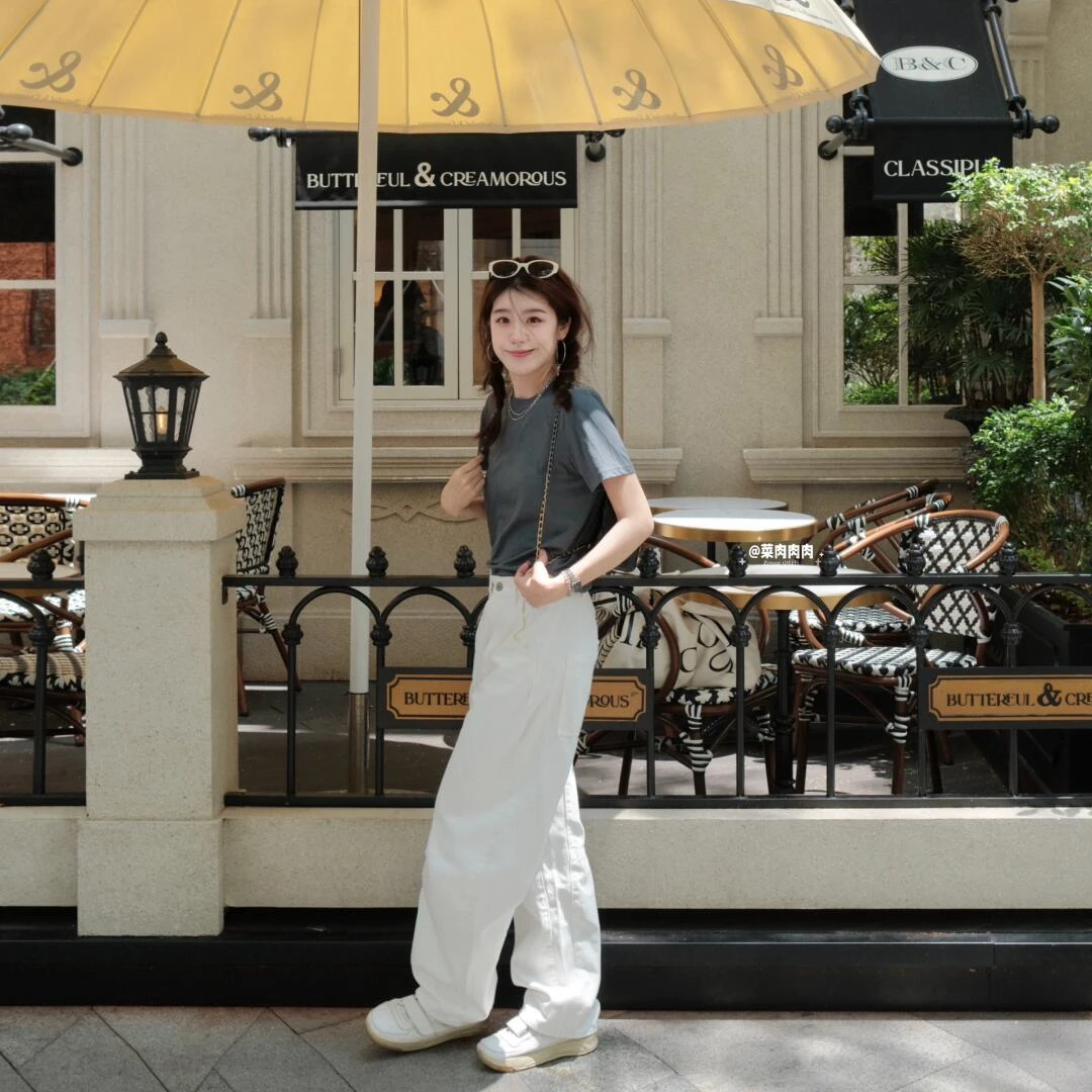 夏季新款洋气衣服女时尚百搭显瘦气质正肩短袖上衣显身材阔腿裤女