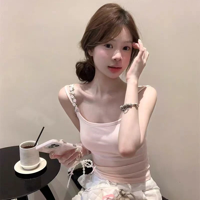 辣妹风常规型背心通勤修身型吊带百搭性感网红内搭带胸垫显瘦短款