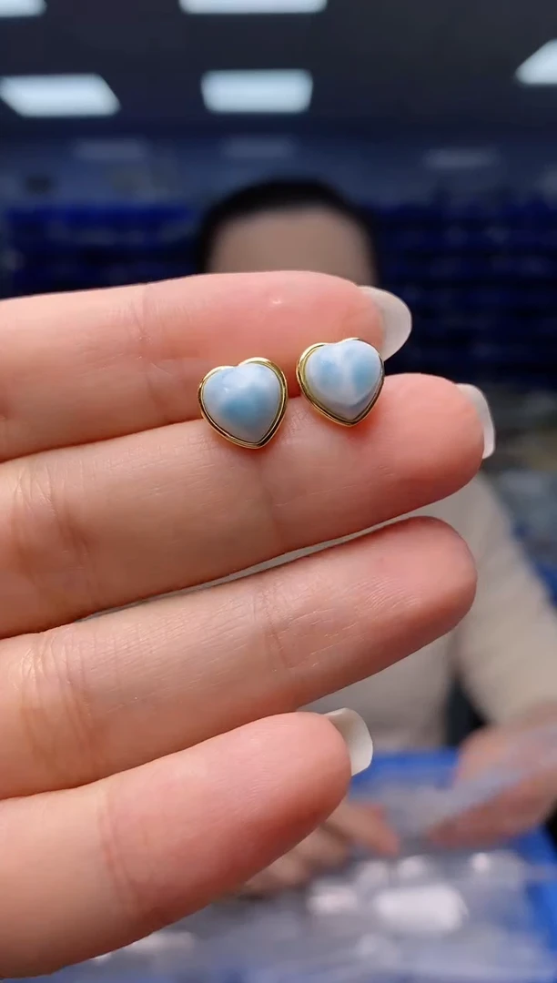 【闪购商品】针钠钙石（海纹石）耳饰银S925镶嵌  EZ4439