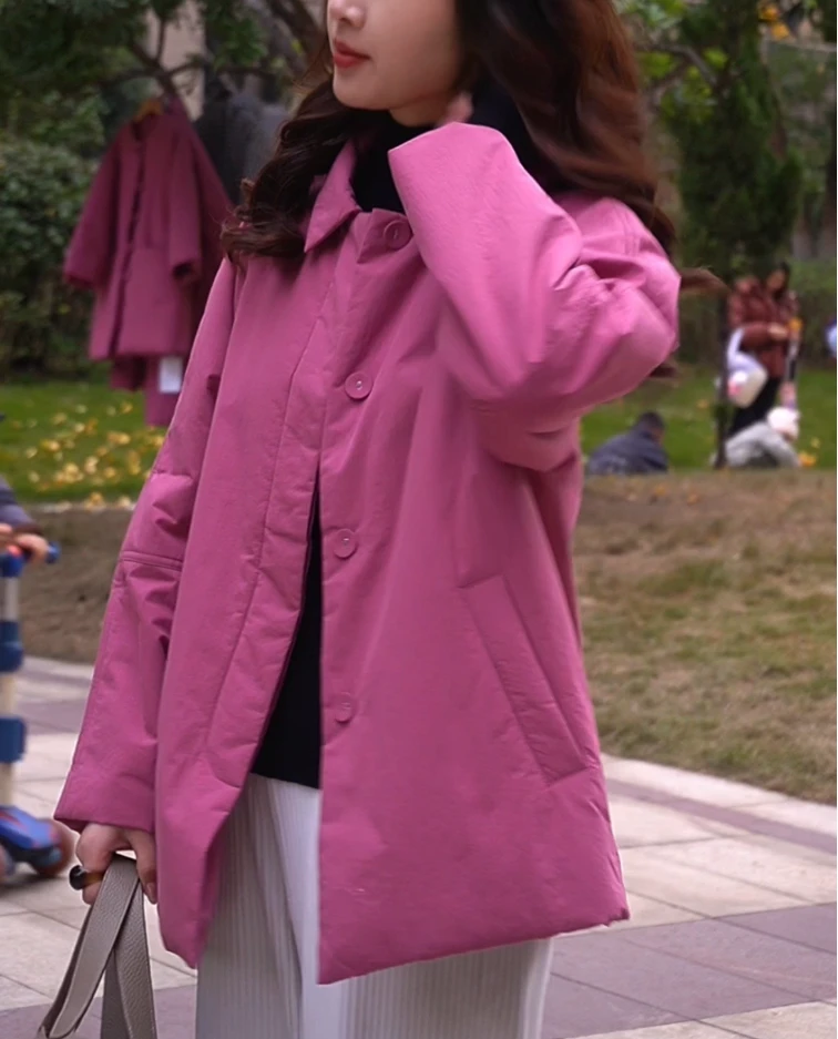 月月自制 树莓红短款棉衣外套女上衣文艺百搭棉服外套2