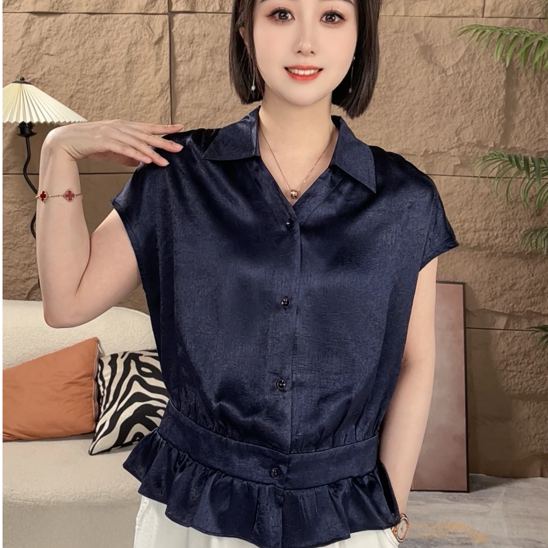 2025夏季新款大气华尔缎丝滑冰感下摆设计感显瘦百搭时尚衬衫女衣