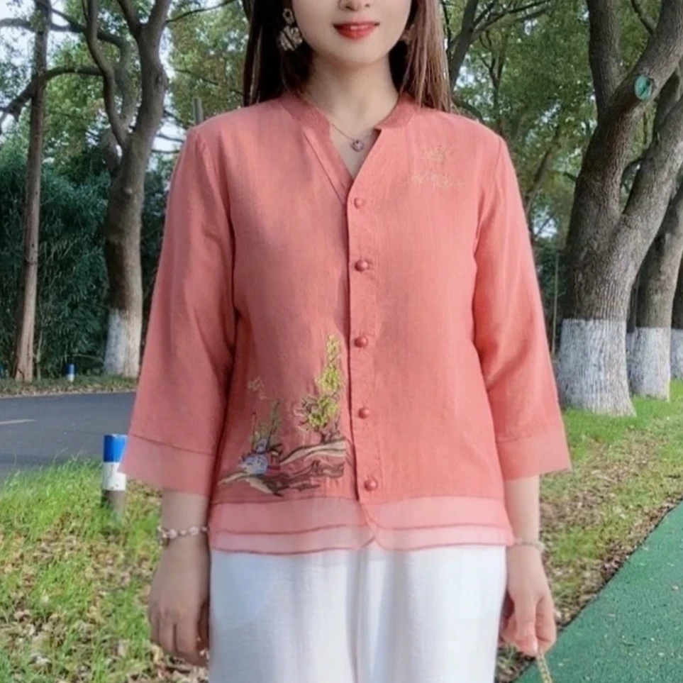 新中式国风优雅高贵减龄刺绣七分袖气质洋气时尚开衫宽松显瘦减龄