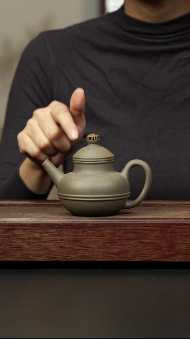 紫砂茶壶岩中泥三拼 玉带壶 青色