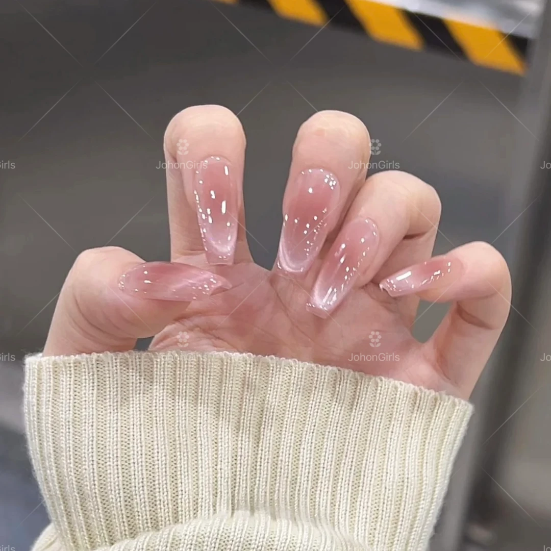 JohonGirls'/琴岛小嫚【云雾蜜桃】温柔气质猫眼手工穿戴甲渐变美甲