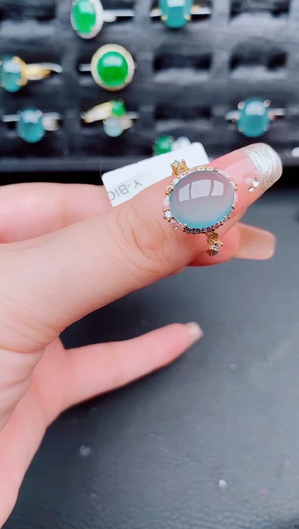 翡翠戒指银S925镶嵌天然a货翡翠524