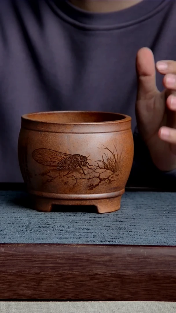 紫砂花盆10.5*8.5内径紫砂花盆【深色】