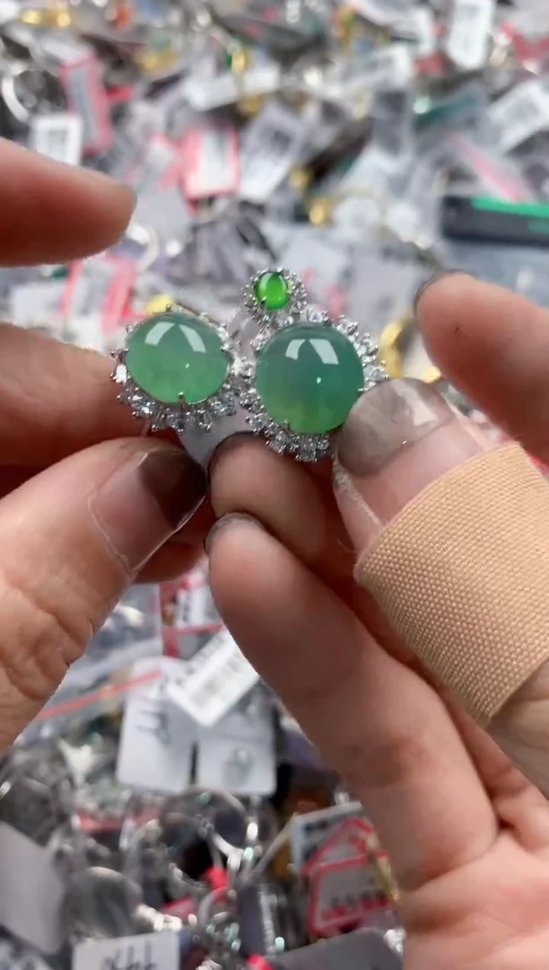 银S925镶嵌戒指翡翠555----7