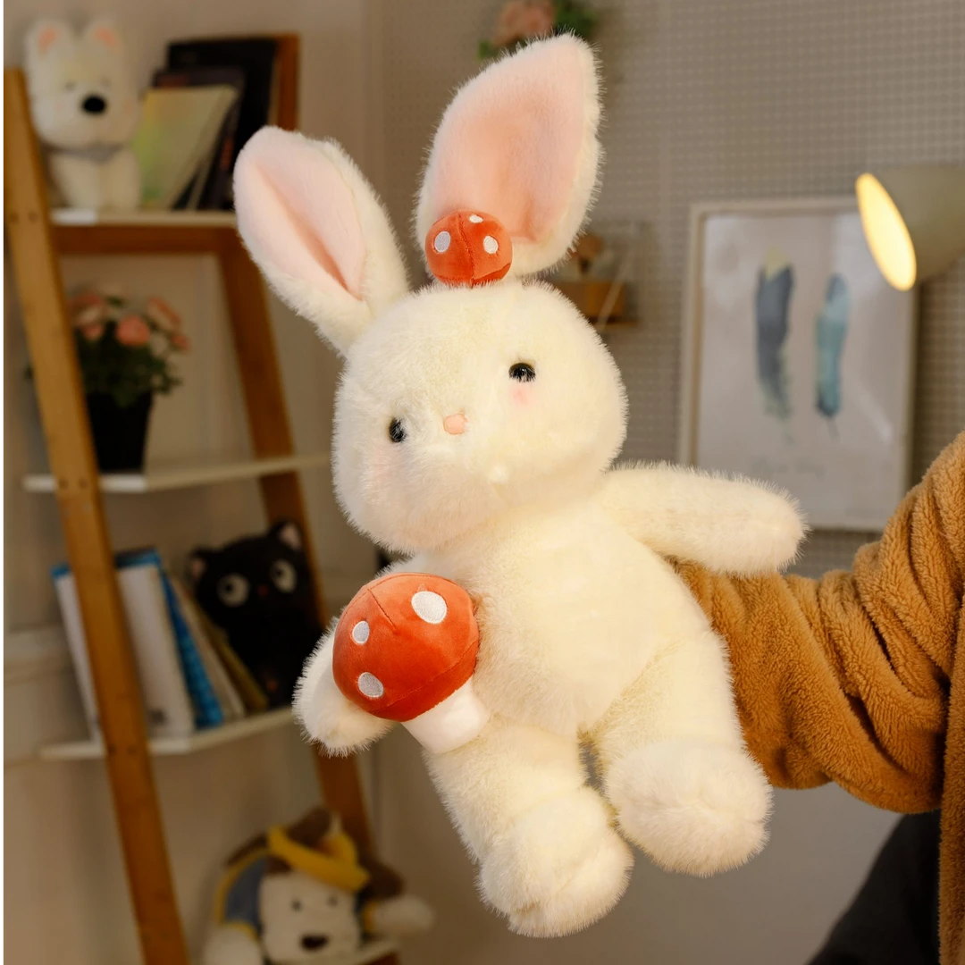 呆萌可爱蘑菇兔子玩偶睡觉安抚娃娃公仔毛绒玩具女孩抱枕生日礼物