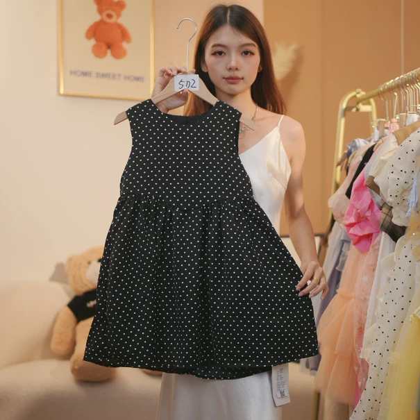 【LK】AYJ250156女童黑色波点夏季百搭裙