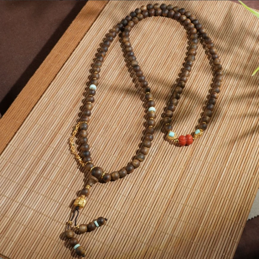 沉香奇楠沉香南红并蒂莲长串