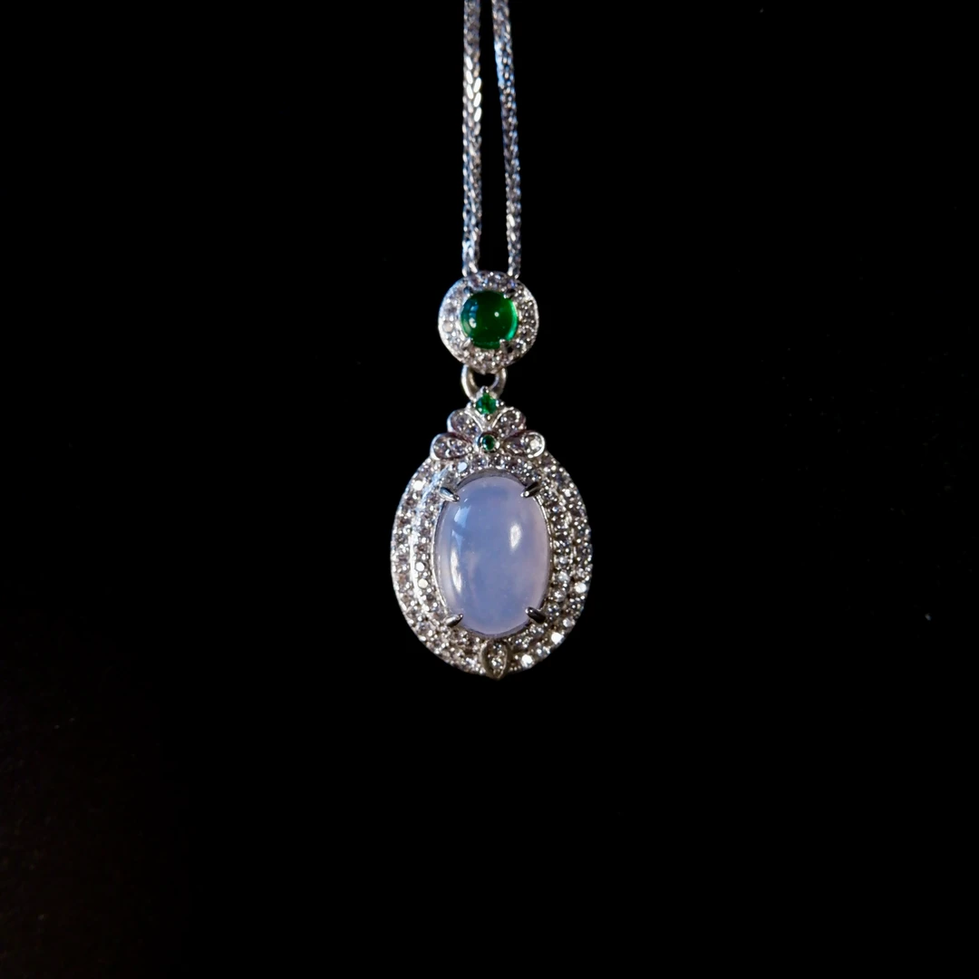 [孤品]粉紫翡翠蛋面吊坠