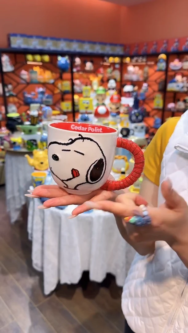 瓷片@@史努比红色手柄陶瓷杯