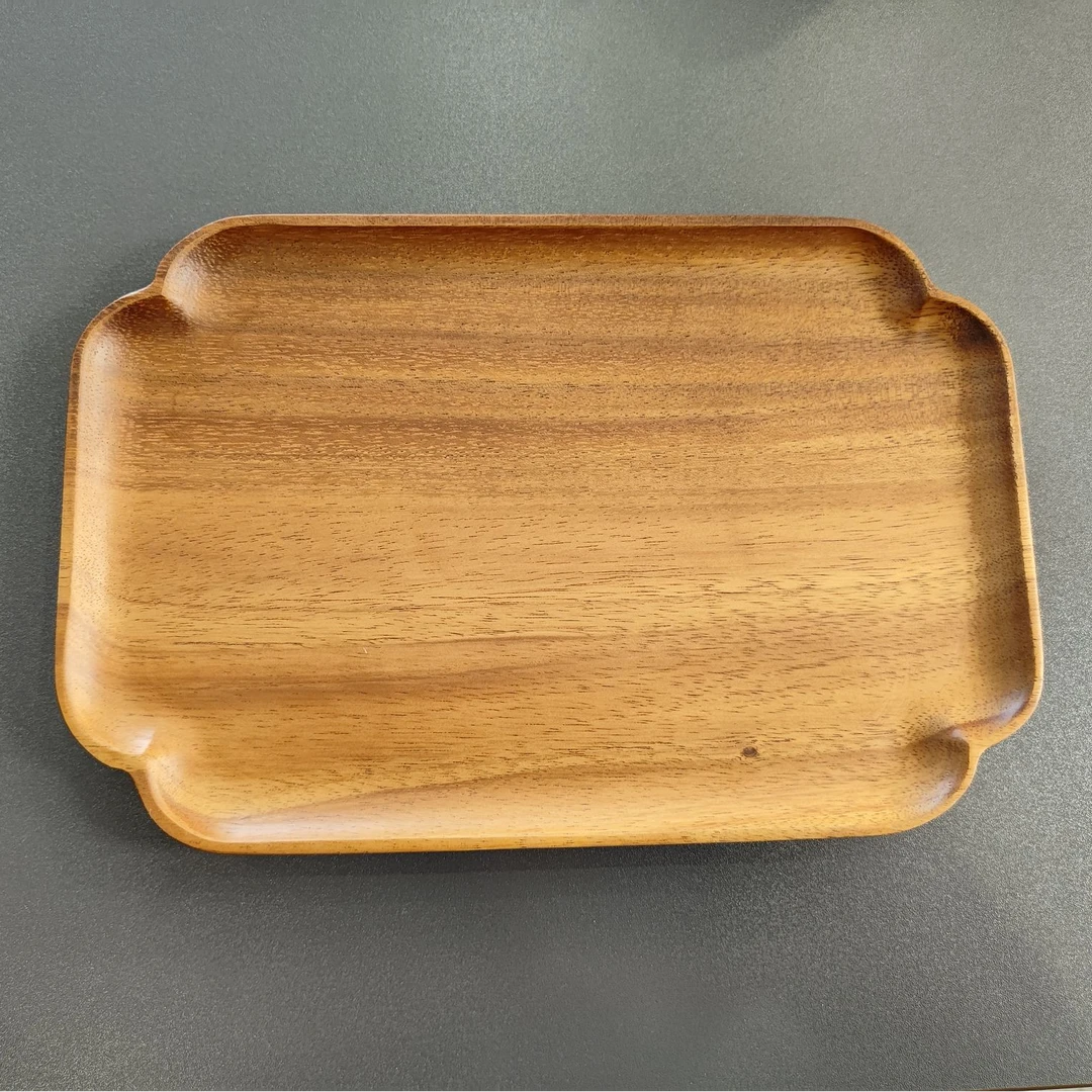 南美胡桃木长方花边盘30*20*2CM家用日式长方形干泡盘