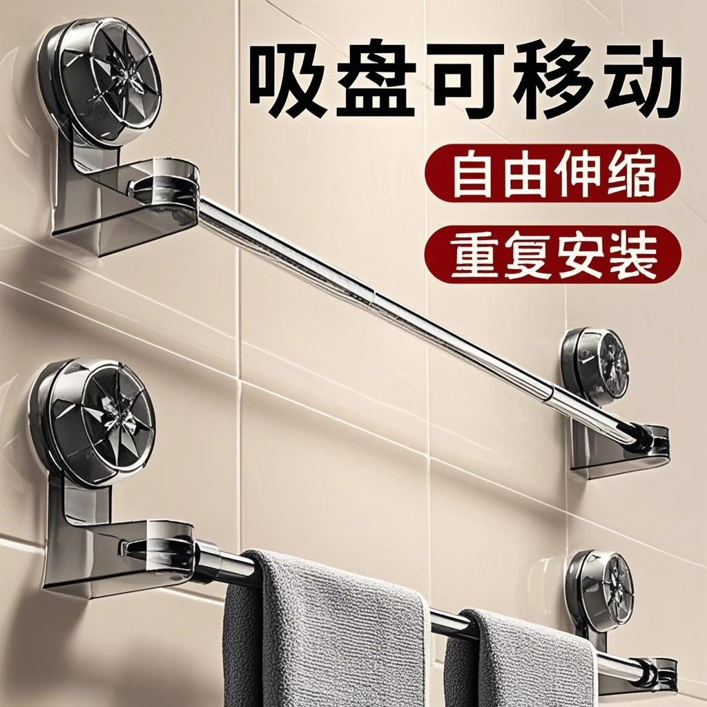 吸盘毛巾架卫生间伸缩毛巾杆免浴室置物架洗手间浴巾架免打孔