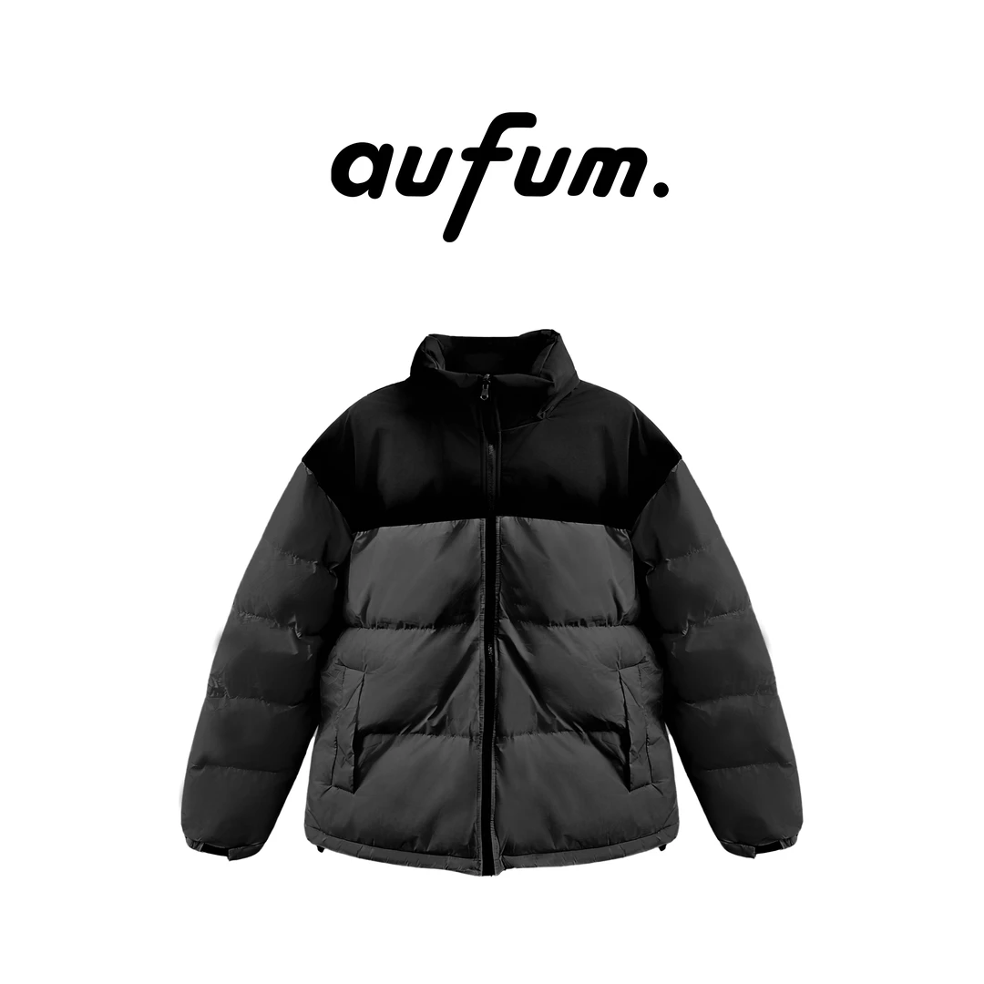 aufum大码男装棉服时尚长袖拼接加厚保暖棉服厚款面包服男秋冬