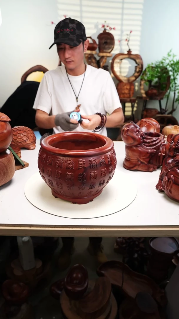 木香樟木摆件/百福缸