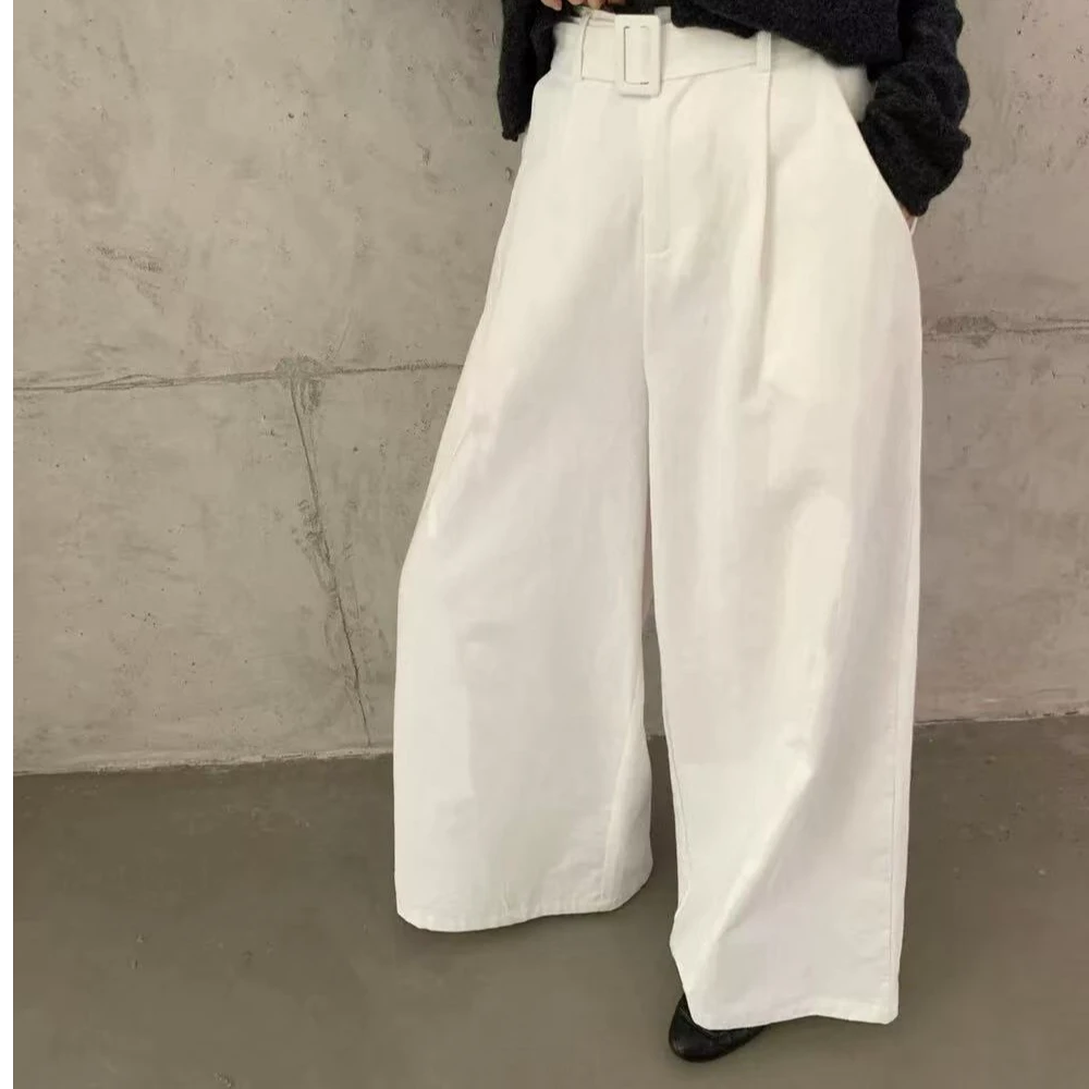 88522·腰带裤 K# 东大门极简高级感大长腿白色休闲裤·
