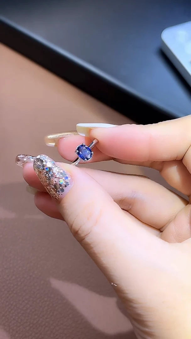 戒指蓝宝石银S925镶嵌小*茶戒指