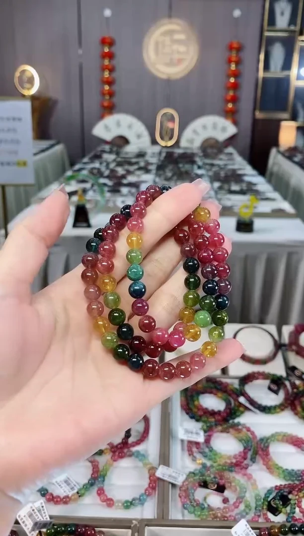 未镶嵌老矿碧玺彩虹三圈手串碧玺hon多样性发货一条