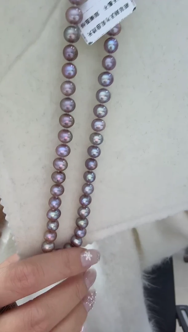 颈饰银S925镶嵌淡水珍珠灰绿 无核 6.3-7.3