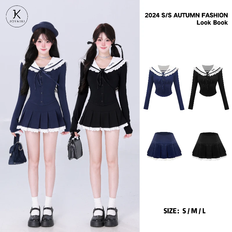 【JOYKIKI 清清!】【泰式学姐】秋季学院风拼接海军领上衣J24C148