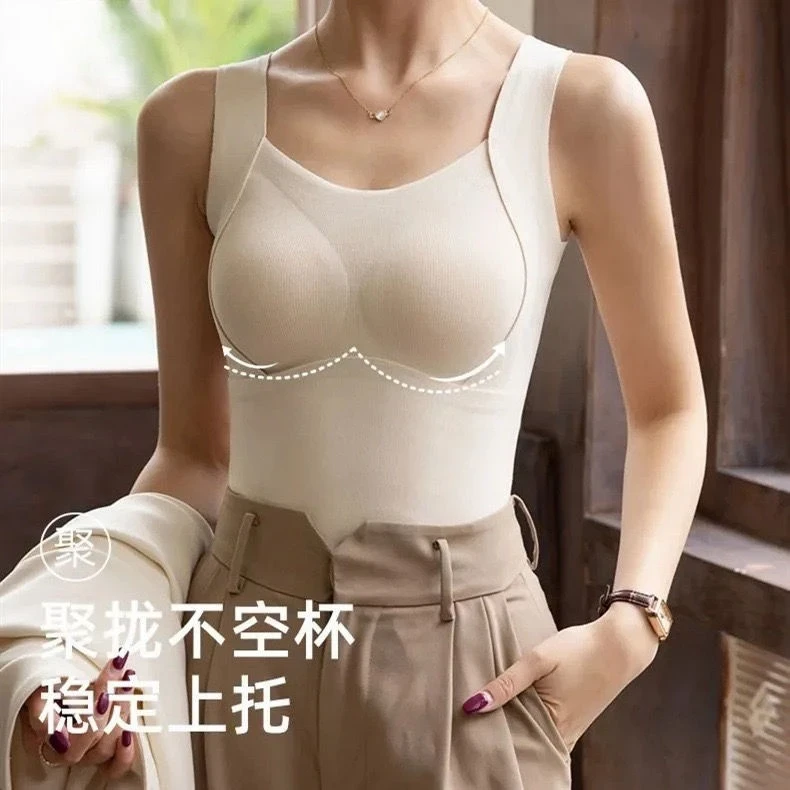 双面磨毛女士打底内衣秋冬带胸垫一体式无痕修身大码德绒保暖背心
