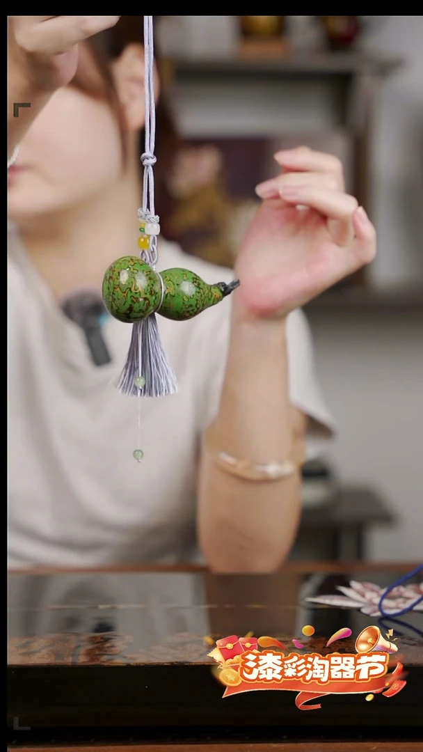 大漆葫芦挂件 绿金