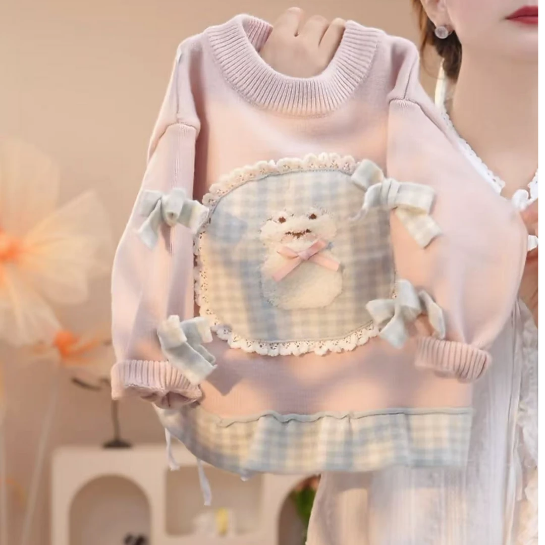 MOMOCO秋冬韩版女童毛衣女宝洋气蝴蝶结套头毛衣