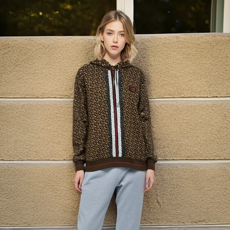 99新 BURBERRY/博柏利 /卫衣/老花满印连帽长袖卫衣/M码/0002005