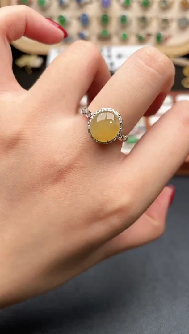 银S925镶嵌戒指翡翠一物一证一礼盒