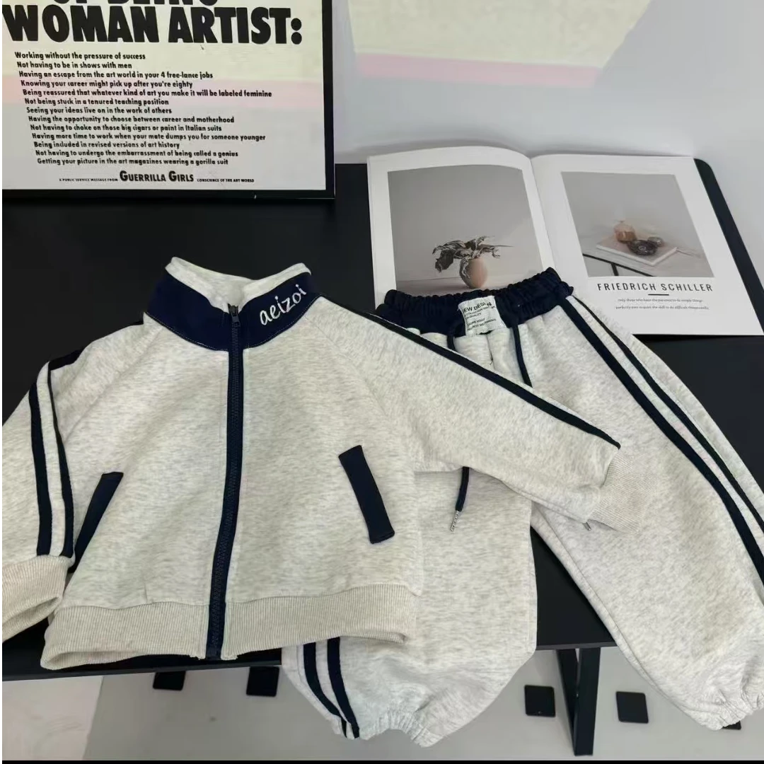 【实体品质 韩系】秋季拉链童装男女通用字母男春季拼接拼色套装