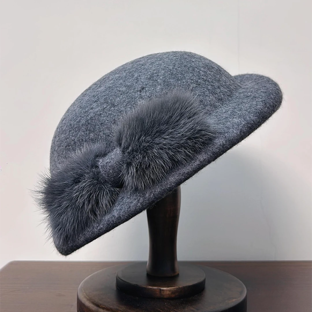 Moon Valley英式头饰礼帽水貂毛翘边帽MV6738