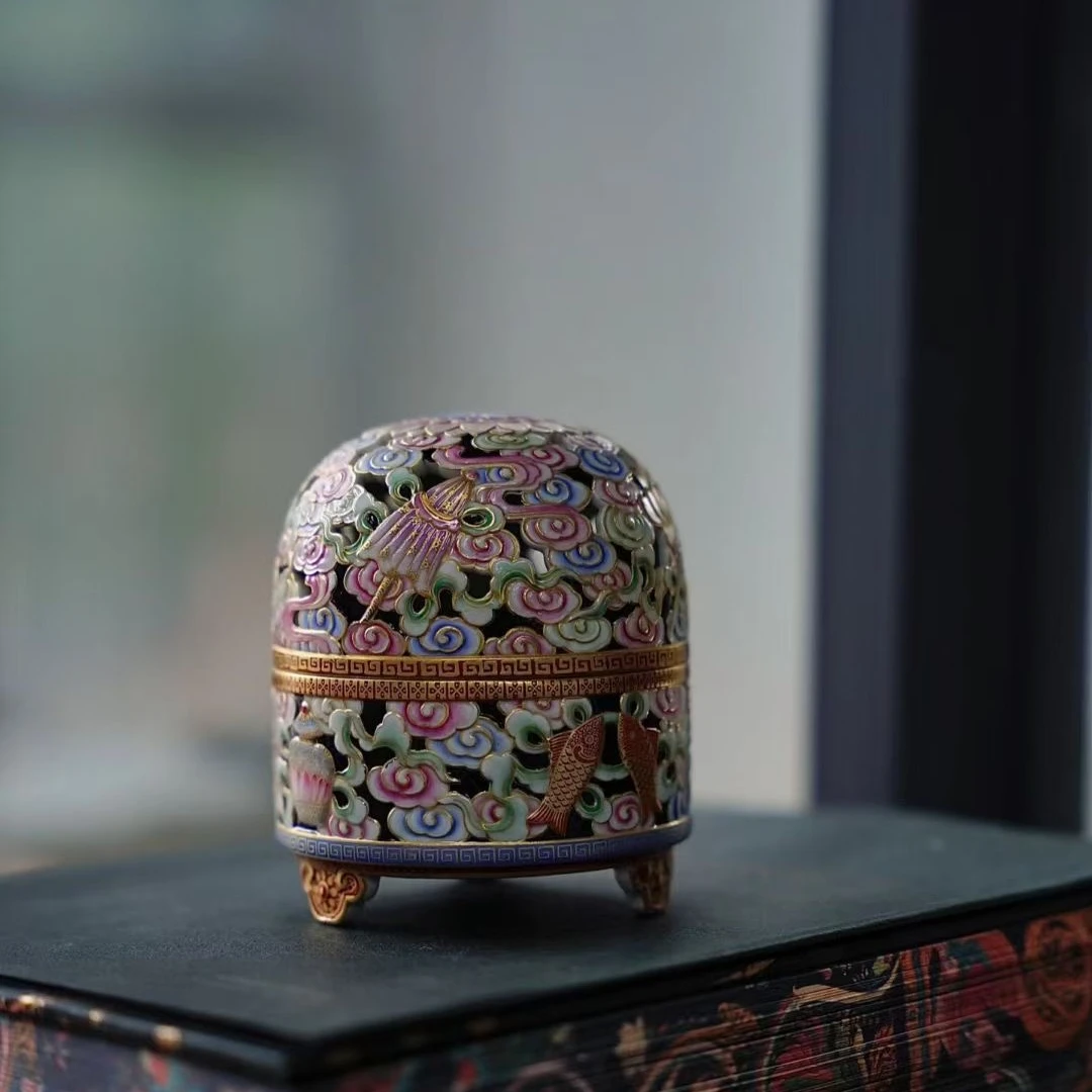 灵源山房严选-灵玺贡坊 祥云八宝珐琅彩雕刻香炉