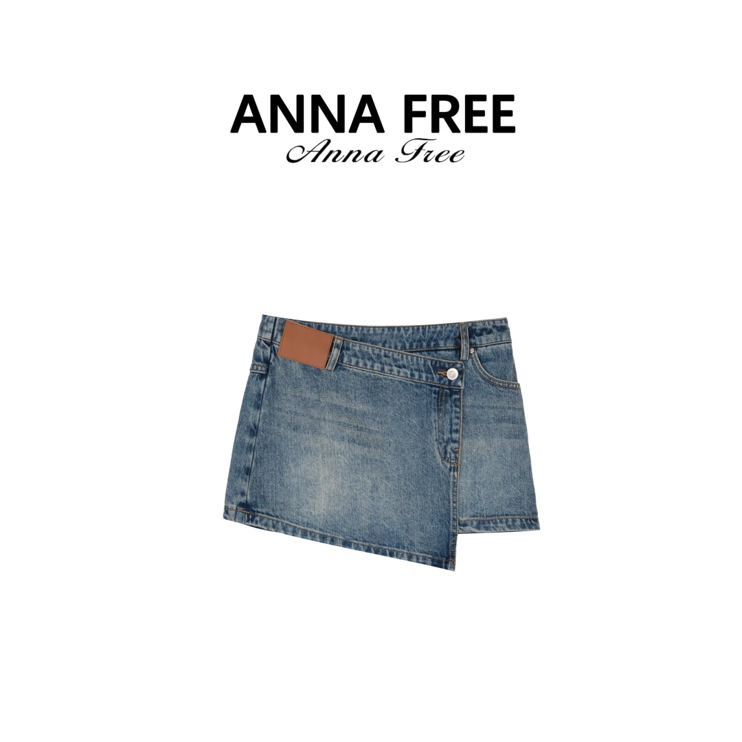 ANNA FREE 时尚潮流有打底不规则牛仔短裙蓝色复古半身裙Z8554