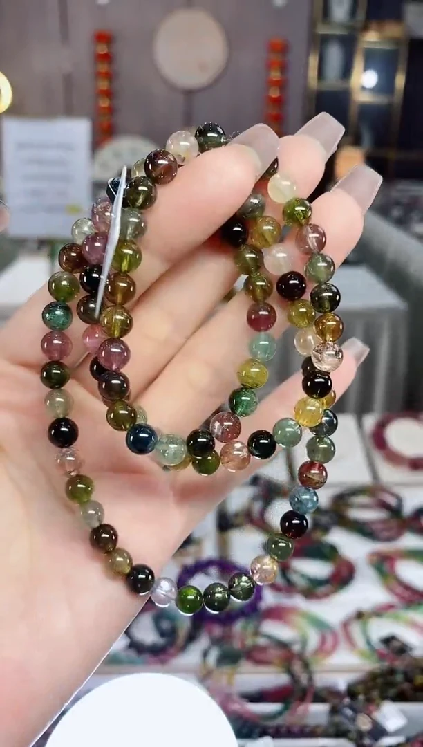 老矿碧玺色标多宝透体三圈手串6mm+未镶嵌碧玺dan多样性发货一条