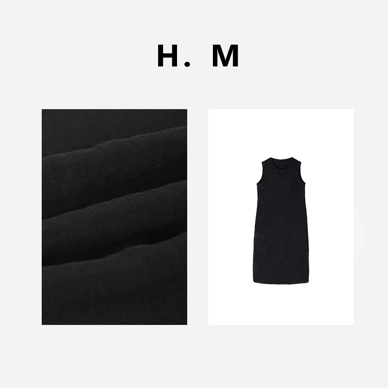 【赫本裙】汉麻背心裙无袖极简显瘦遮肉黑色长款连衣裙休闲时尚夏季