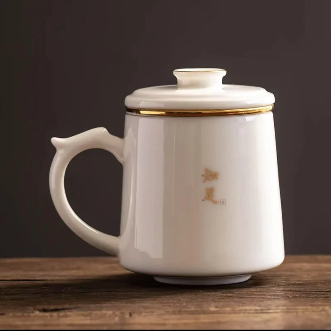 羊脂玉瓷三件套办公杯（带内胆）-知足 P881