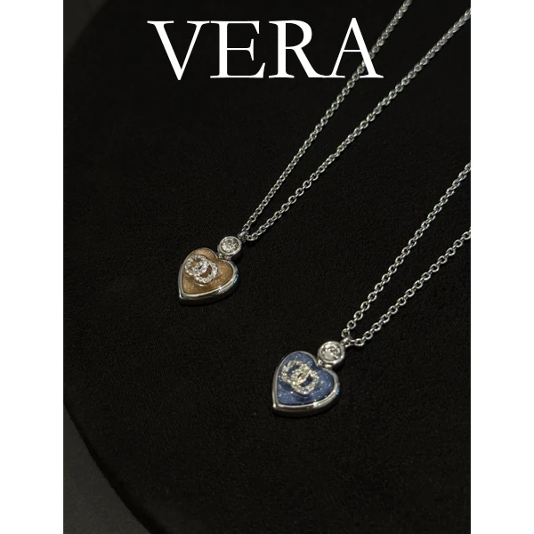 铜合金项链 CNC精工 蓝色爱心吊坠项VERA2065