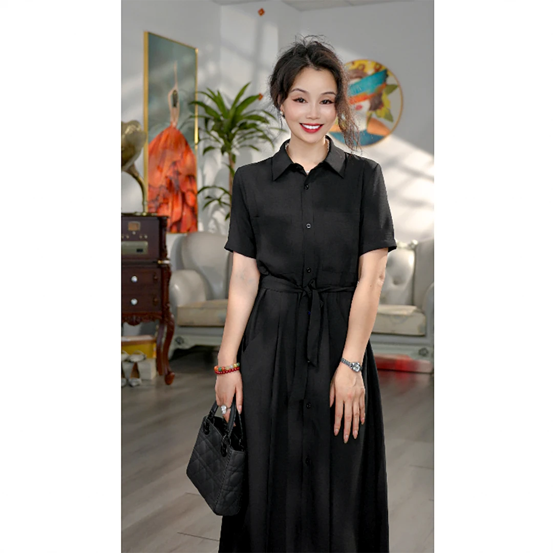 无印心匠B93006 连衣裙立领翻领时尚A字裙宽松系带长款百搭K844