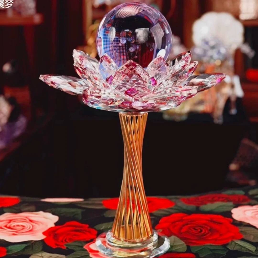 新款（掌上明珠）水晶球摆件 金属莲花底座紫色水晶球摆件