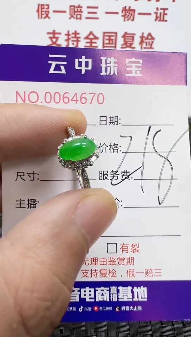 银S925镶嵌戒指翡翠/4670