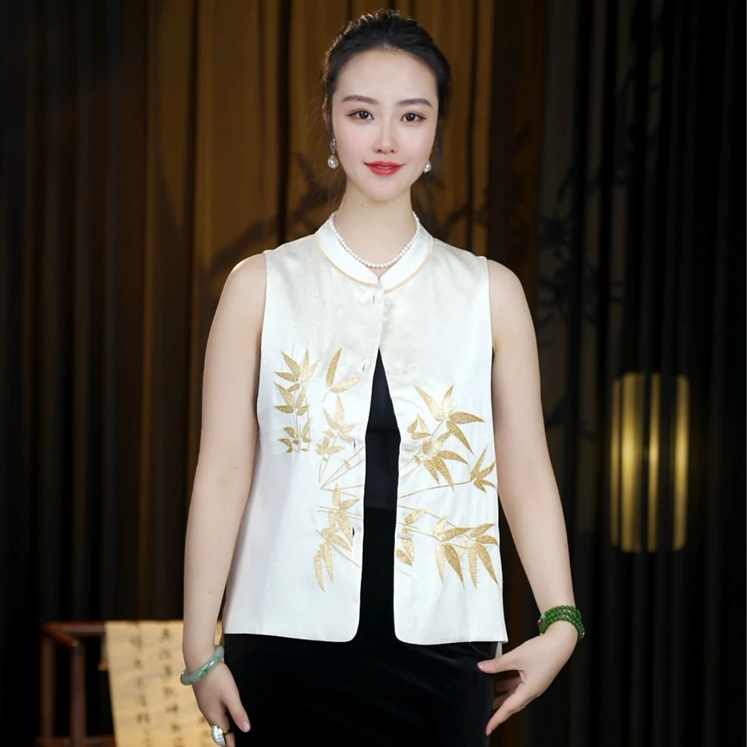 重磅桑蚕丝中式马甲外套气质中国风无袖民族风YJSY2766-竹妹妹