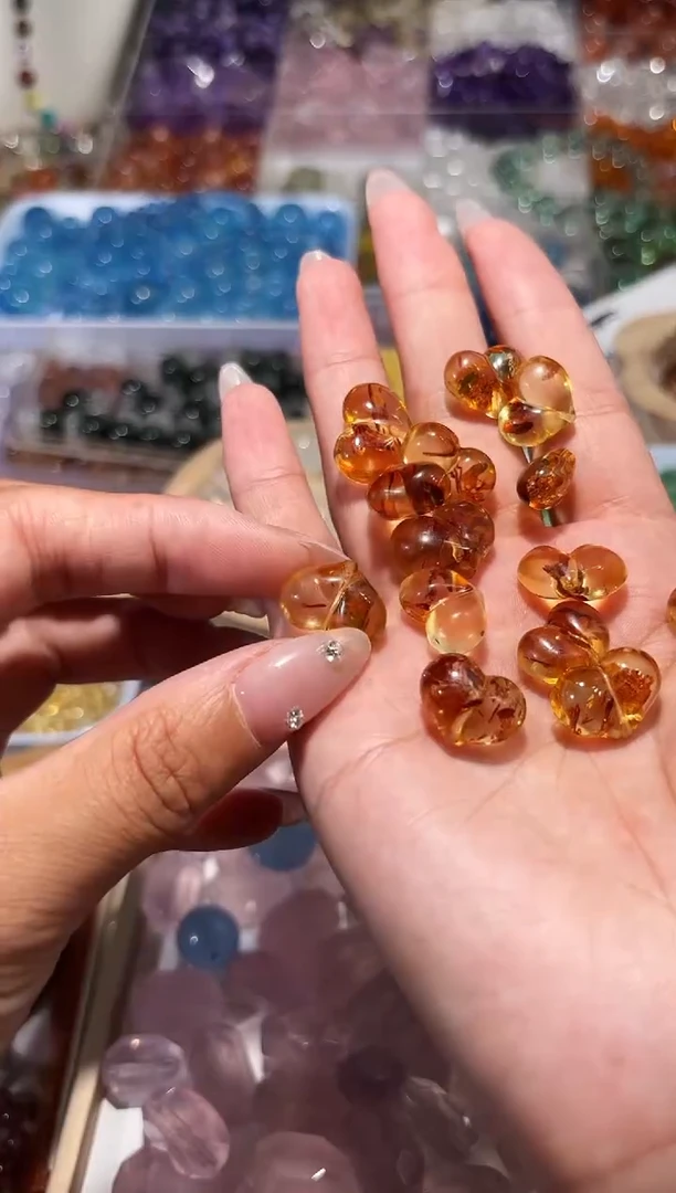 未镶嵌手串水晶H28花珀屁桃一个宽卡约16