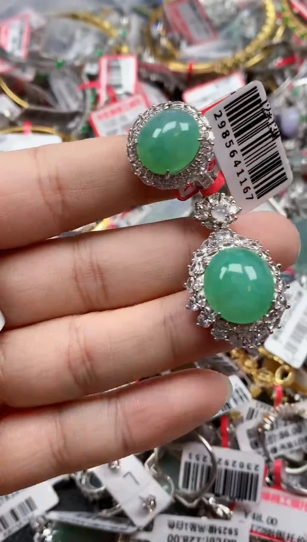 银S925镶嵌戒指翡翠天然A货缅甸翡翠