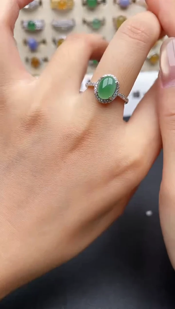 银S925镶嵌戒指翡翠一物一证一礼盒